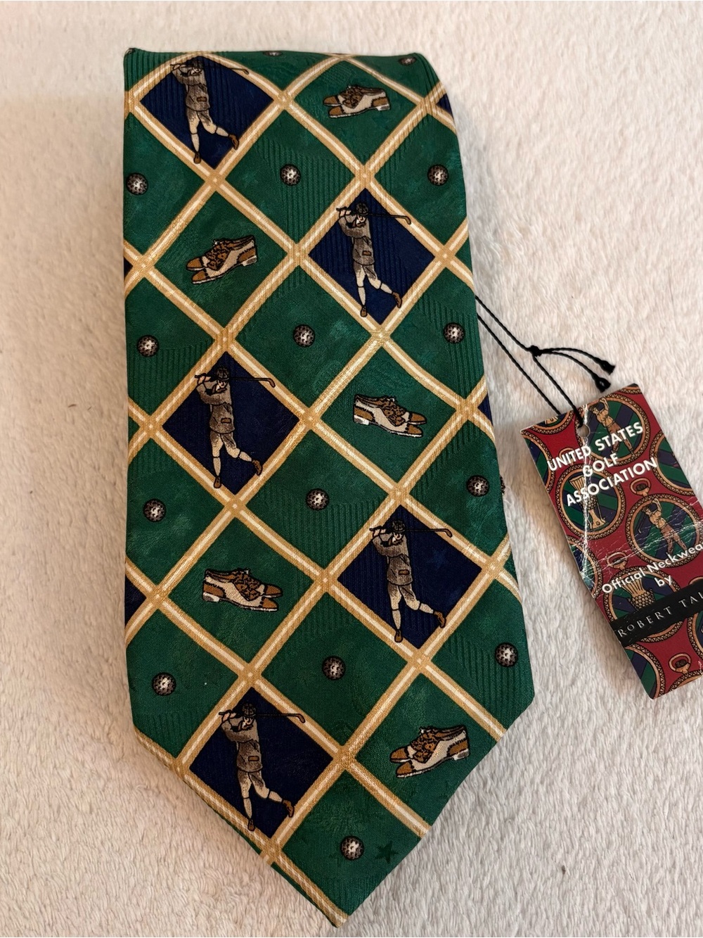 NWT USGA Robert Talbott Green and Navy Golf Motif Silk Tie